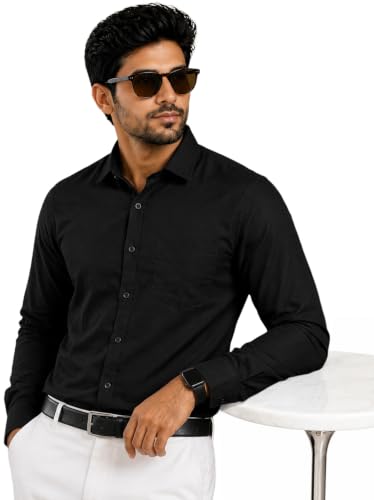 Image of Pinkmint Mens Cotton Regular Fit Long Sleeve Button Down Shirt for Men Collared Casual Formal Soild Shirt
