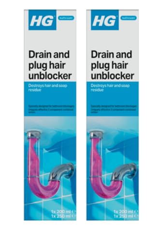 HG 2 X Hair Unblocker 200 ml + 250 ml - First Aid for Blocked Bathroom Drains