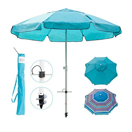 Abba Patio 7Ft Beach Umbrella With Sand Anchor, Push Button Tilt And Carry Bag, Uv 50+ Protection Windproof Portable Patio Umbrella For Garden Beach Outdoor, Sky Blue #TOP1