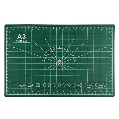 VELLUSTRA Schneidematte A3, Bastelunterlage mit Beidseitigen Rastern, 45x30cm Schneideunterlage, Schnittmatte Selbstheilend, 3 Lagig Bastelmatte Schnittfest, Schreibtischunterlage, für Nähen (Grün)