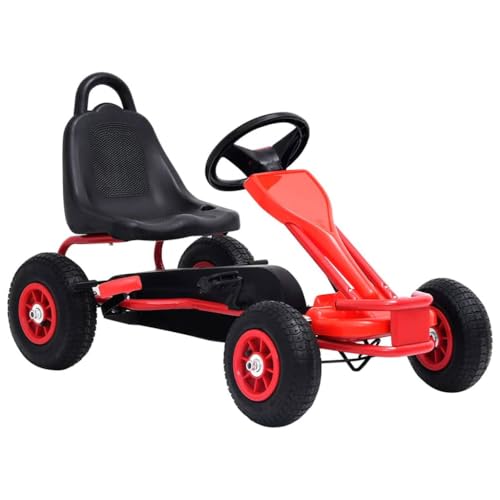 Teenpull Pedal Go-Kart con neumáticos de aire, rojo, hierro y plástico, 90 x 50 x 51 cm, con frenos de mano, para niños de 3 a 6 años, vehículo infantil estable con asiento cómodo y ruedas de goma