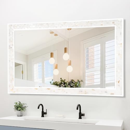 Tanmicoshomy 26 x 40 Inch Rectangle Bathroom Mirror, Natural Shell Framed Rectangular Mirror for Bathroom, Bedroom, Living Room or Entryway, Wall Mounted Horizontal or Vertical