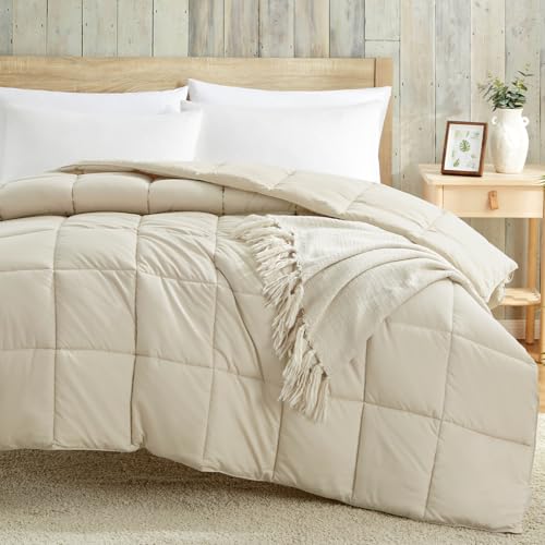 Image of Homelike Moment Lightweight Twin Comforter - Beige Down Alternative Comforters Twin Size Bed, All Season Duvet Insert Quilted Bedding Comforter Soft Cozy Twin Size Beige