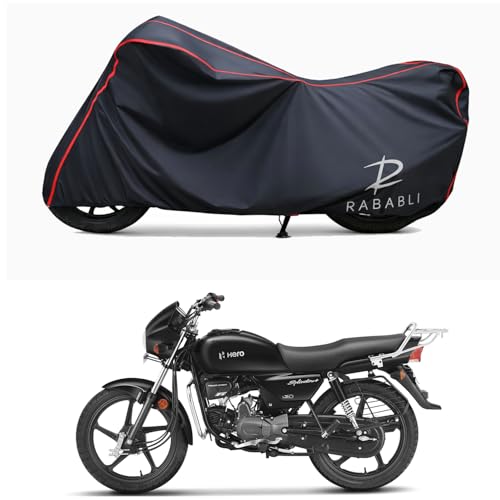 Image of Waterproof Bike Body Cover Compatible for | Hero Splendor Plus Xtec | Taffeta Fabric, Red Piping Design, Bottom Elastic Fit | Dustproof, Sun UV & Rain Protection for All Bikes