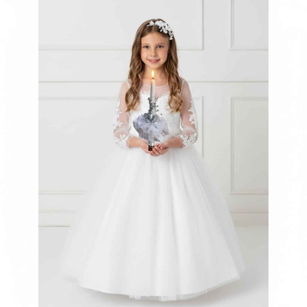 First Holy Communion and Confirmation Scented Candle for Christian Rituals Non-Toxic Non-Smoke Natural Wax Long Lasting Burn time 12 Inch Height and 1-inch Width (Silver Flower)