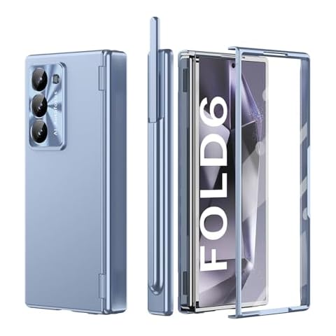 Gadget-Park Case for Samsung Galaxy Z Fold 6, 4-in-1 Magnetic Hinge Protection Case with Lens Protection, S Pen Holder, and Screen Protector - Compatible with Samsung Galaxy Z Fold 6 5G (Blue) Cover