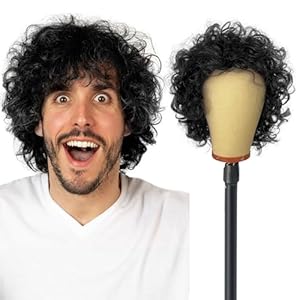 Black Curly Wig for Men Women Men’s Brown Hair Wig Fancy Dress Accessory, Mens Afro Wig, 60s 70s 80s Party Wigs for Men, Disco Pop Hippy, Rock for Costume (Black)