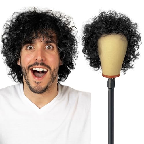 UILYNIU Homens peruca encaracolado longo preto os anos 60 70 80 peruca hippie disco afro peruca encaracolada homens preto rock peruca para homens carnaval disfarce Halloween festa cosplay (Nero)