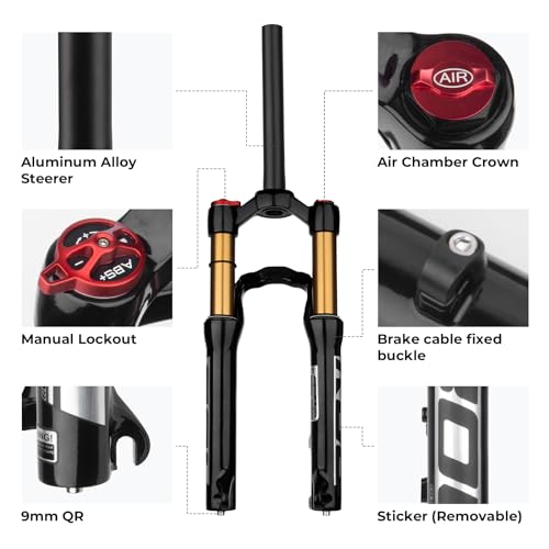 image for BOLANY 20/24inch Bike Suspension Air Fork 28.6mm(1-1/8inch)*220mm Thre