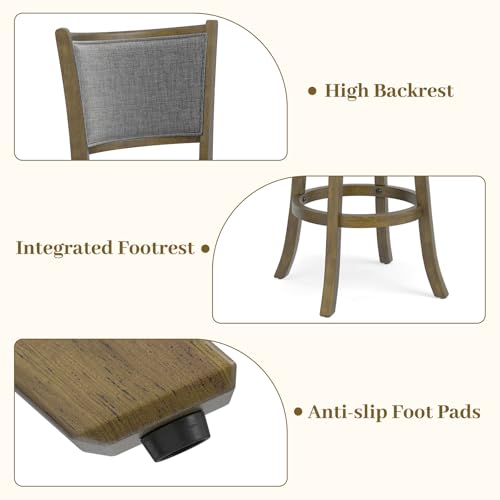 Juego de 2 butacos altos para barra de 30 pulgadas de GIANTEX, butacas giratorias con estructura de madera de caucho, asiento tapizado y reposapiés, para isla de cocina, café o pub miniatura 7