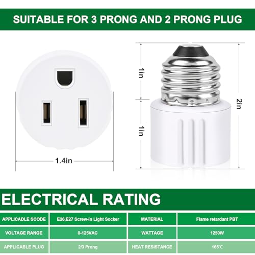 outlet light socket adapterscrew in outlet sockete26 light bulb to outlet socket converterlight bulb plug adapter for porch light socketcameragarage light 1