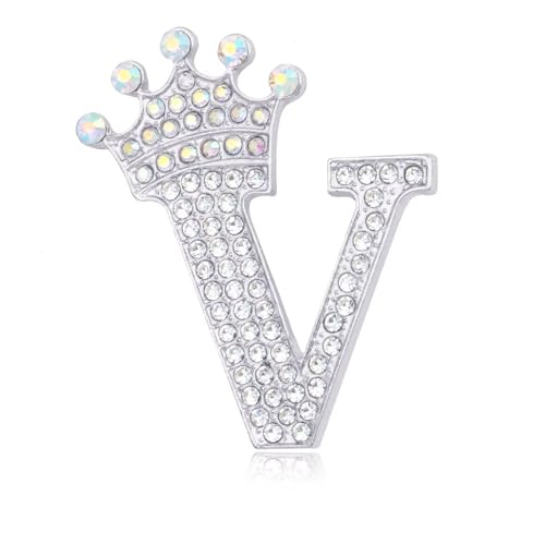 Image of Initial Letter Brooch Pins with Crown for Women Girls Men Boys Personalized Name Brooches Crafts Colorful Rhinestone Brooch Pins Silver A-Z
