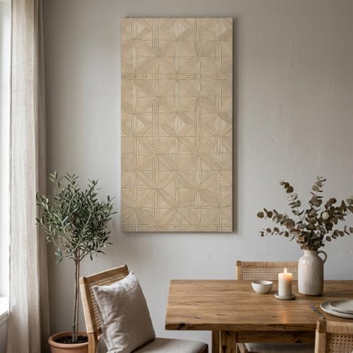 Boho Geometric Wood Canvas Wall Art, Large Wall Decor for