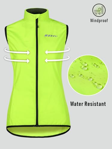 qualidyne Colete feminino de ciclismo, leve, sem mangas, à prova de vento, com bolsos, Amarelo, G