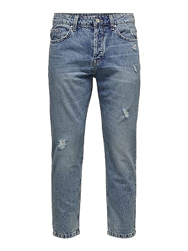 Jeans bleu coupe crop Only & Sons Onsavi Beam pour homme en toile denim