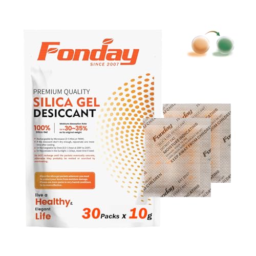 10g x 30 Stück wiederaufladbare Silikagel-Trockenmittel-Pakete Fonday Lebensmittelqualität schnelle Reaktivierung Trockenmittelbeutel Feuchtigkeitsanzeige orange bis grün