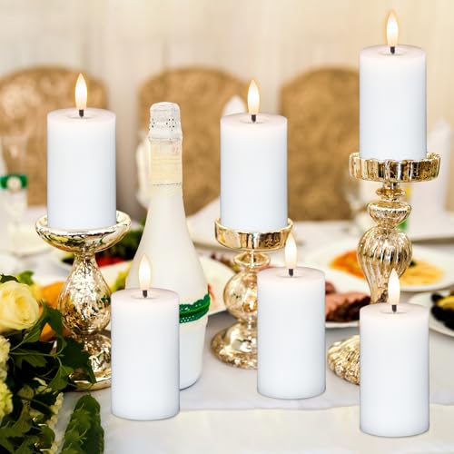 Image of 4.5 inch Flameless LED Pillar Candles with 10-Key Remote and Timer 6 Pack Small White Real Wax Battery Operated Candles 3D Wick Flickering Warm Light Wedding Dinner Holiday Decor