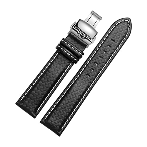 Bracelet montre fibre de carbone 18-24mm | Finition luxe surpiqûre rouge