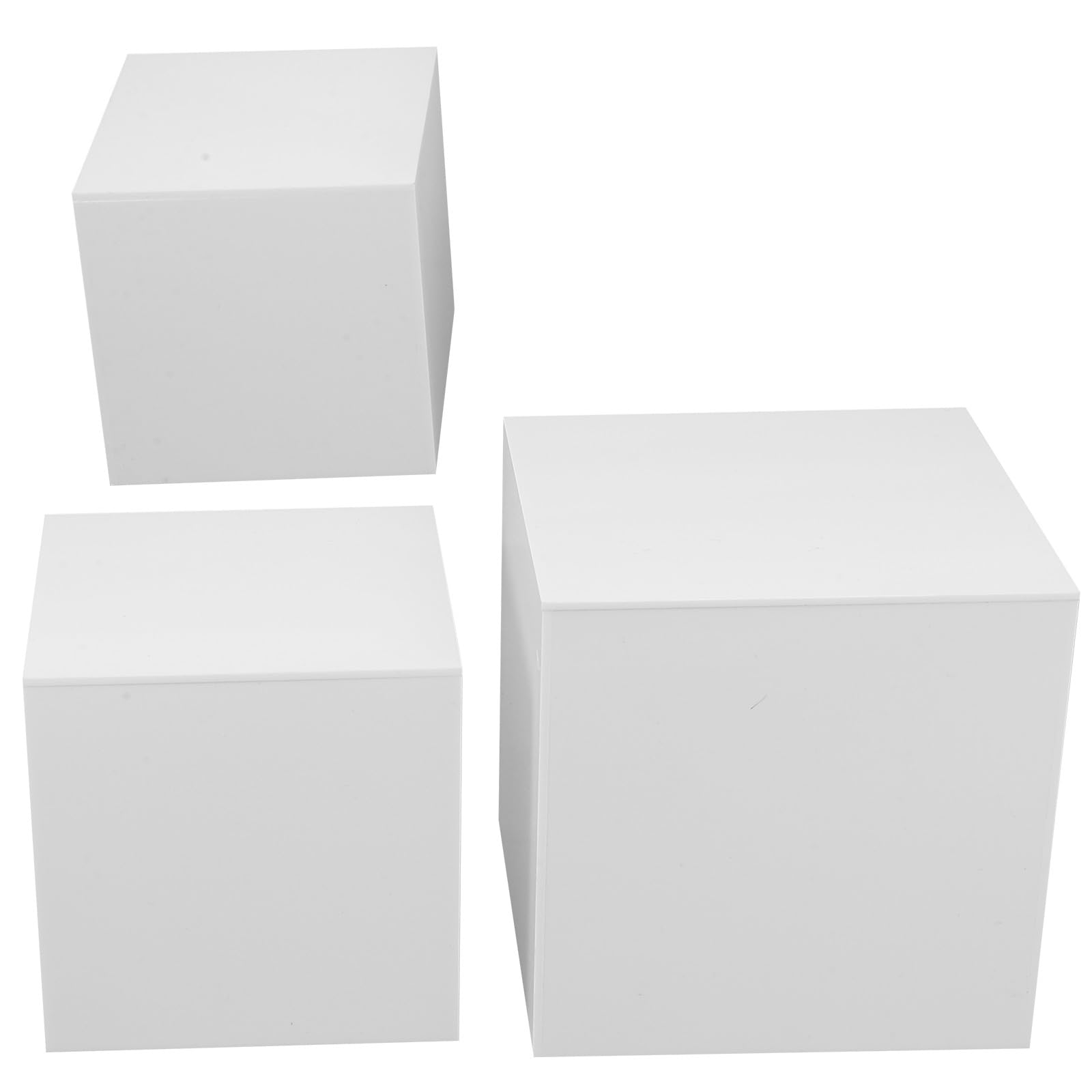 Set da 3 Espositore in Acrilico Cubico Bianco, Scatole Espositive Quadrate per Vetrina, Supporto Stabile per Esposizione Gioielli e Dessert, per Negozi e Fotografia Professionale