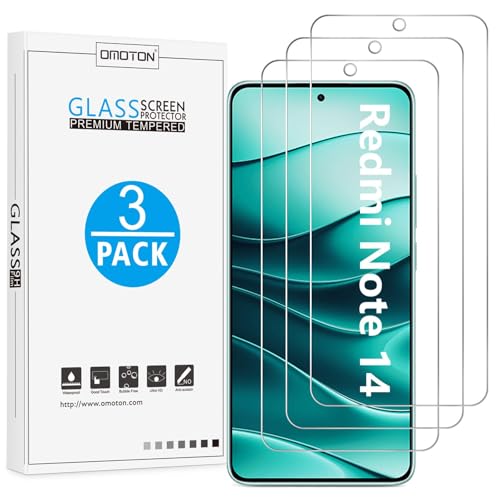 OMOTON für Xiaomi Redmi Note 14 5G/4G für Panzerglas kompatibel mit Redmi Note 14 Schutzfolie Fingerabdruck-ID Unterstützen Anti-Kratzer Bläschenfrei 3 Stück