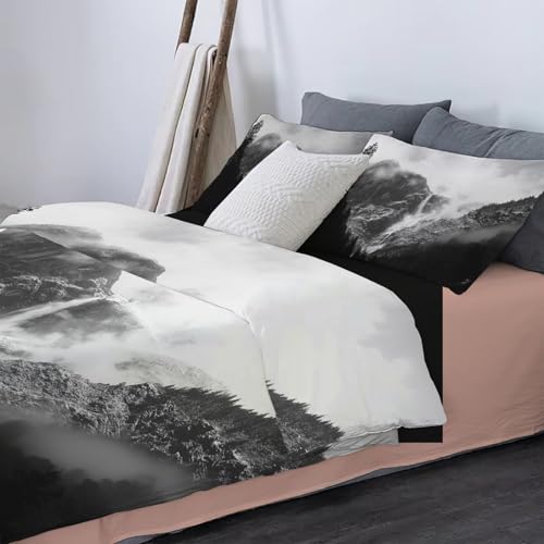 Housse de couette 140x200cm nuages et montagnes en microfibre 3D