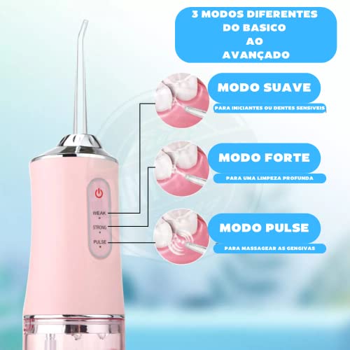 Irrigador Oral Limpeza Profunda Jato D àgua Supersônico 3 Modos Diferentes Tanque de 220ML Eletrico