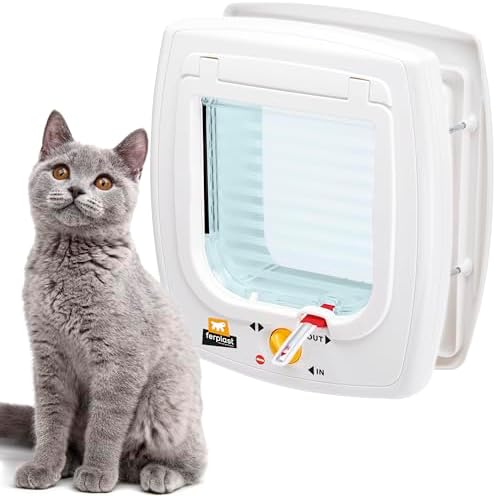 Ferplast Magnetische Katzenklappe, Katzentür, 4-Wege steuerbarer EIN- und Ausgang, inklusive Magnetanhänger mit Halsband, Swing 7, Weiß