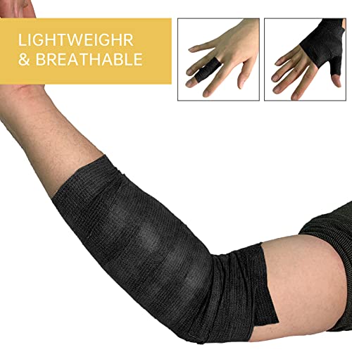 Risen Self Adhesive Bandage Wrap 6 Pack,2”x 5 Yards Medical Tape for Mother Day Gift, Gauze Rolls First Aid Vet Wrap Cohesive Bandages for Sports,Dogs Pet Animals & Ankle Sprains & Swelling(Black)
