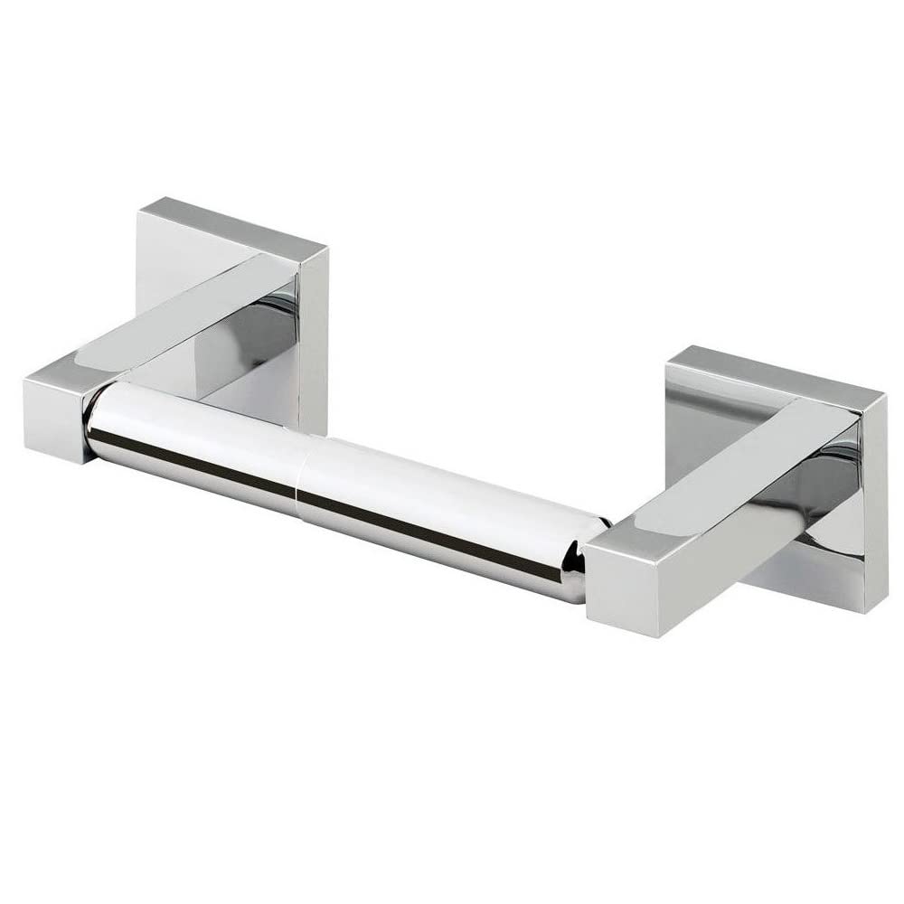 Splinktech Chrome Safekom Square Wall Mounted Toilet Roll Holder, Traditional Toilet Paper Holder, Tissue Roll Paper Dispenser Hanger Rack Bar Wall Mount High Shine Polished Plated Finish Screws & Fittings