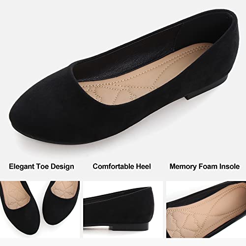 Jiangwei Shu Women's Pointed Toe Ballet Flats Solid Slip On Walking Shoes, Black Us 7.5 #TOP1