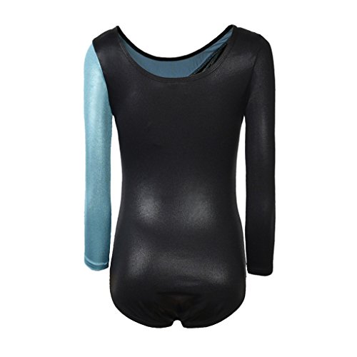 image for Ukyzddio Girls Long Sleeve Shiny Waves Metallic Athletic Dance Gymnast