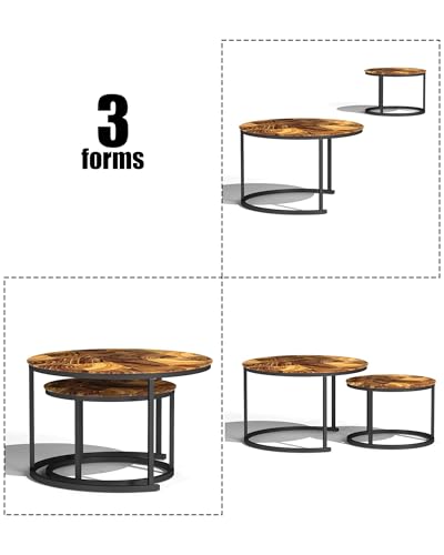 Ginhow Mesa de Centro Salon Redonda Cristal, Mesa Auxiliar Salon, Coffee Table de Grano de Madera empalmada 2 Juegos - imagen 8