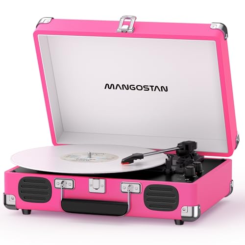 Image of Pink Bluetooth Record Player, 3-Speed Suitcase Turntable