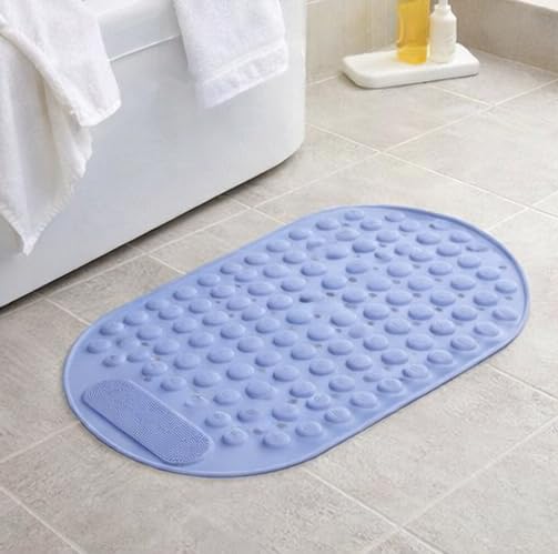 Image of Homecloud Anti Skid Mat for Bathroom Floor Shower mats for Bathroom Anti Slip with Foot Scrubber Bath mat Anti Slip with Suction Cups & Drain Holes (69x35 Cm)(Oval Blue)