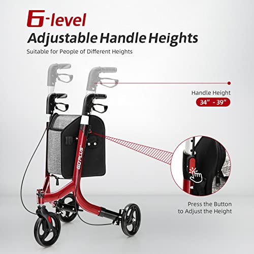 Goplus 3 Wheel Walker For Seniors, Foldable Rollator Walker With Three Wheels, Lightweight Trio Walker With Height Adjustable Handles, Basket Bag, Brakes, Narrow Walker For Small Spaces #TOP1