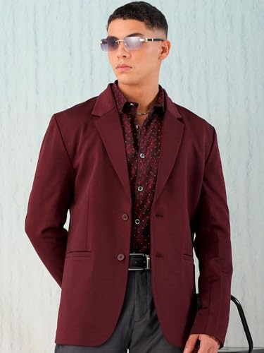 Image of The Indian Garage Co Men Comfort Straight Fit Solid Stretchable Single Breated Knitted Blazers