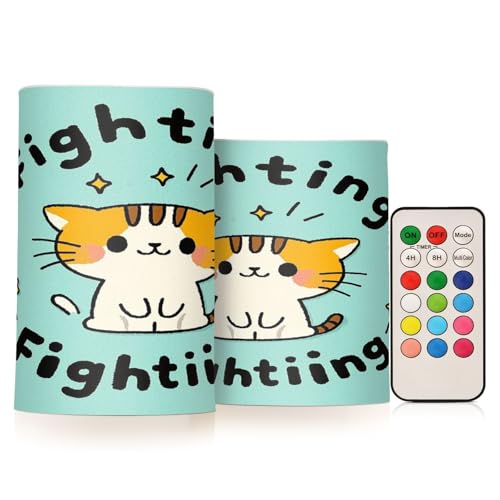Amooorous Velas LED sin llama decorativas de dibujos animados de lucha, con diseño de gato, luces electrónicas con purpurina y temporizador para fiestas de Navidad, alimentadas por pilas