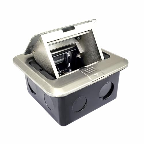 Image of MX Stainless Steel 3-Module Pop-Up Floor Box (45 Series) - Concealed Modular Electrical Socket Box with Flip Cover for Concrete Floors, Durable & Elegant Finish