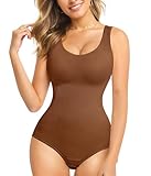 Nebility Womens' Waist Trainer Seamless Round Neck Tummy Control Shapewear Bodysuit (Chocolate Brown, XL/2XL)
