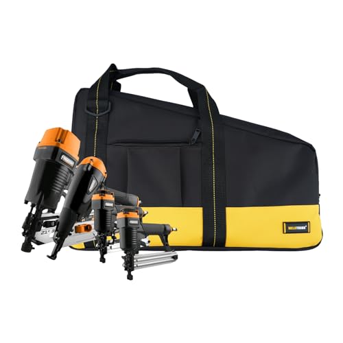 Image of MELOTOUGH Heavy Duty Framing Nail Gun Tool Bag with Extra Storage Pockets Shoulder Strap Fits Hitachi NR83A(Yellow)