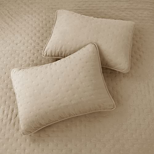 ROARINGWILD Beige Cloud Twin Size Quilt Bedding Sets with Pillow Sham, Farmhouse Lightweight Soft Bedspread Coverlet, All Season Rustic Country Thin Comforter, 2 Pieces, 68x90 inches, Tan Cream