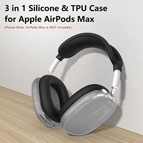 Image of MINDRESY Silicone Case Cover for AirPods Max Headphones, Clear Soft TPU Ear Cups Cover /Ear Pad Case Cover /Headband Cover, Compatible with Apple AirPods Max (2024 /2020), USB-C, Black | Clear Soft TPU Ear Cups Cover /Ear Pad Case Cover /Headband Cover for AirPods Max,Transparent Accessories for Apple AirPods Max