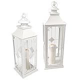 Wohaga 2tlg. Laternen-Set 'Grace', Landhaus Style, H71/56cm, Metalllaterne, Weiß - Gartenlaterne Kerzenhalter Gartenbeleuchtung Windlicht