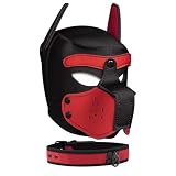 ZZRBVFH Pup Hood, Neoprene Puppy Mask with Removable Muzzle and Collar, Full Dog Face (9color) (Red)