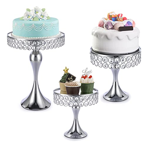 Bstkey Set Of 3, Crystal Wedding Cake Stands Set, Silver Round Metal Cupcake Stand Dessert Stand, Cake Display Stand With Mirror Top Plate For Parties Birthday Baking Party Baby Showers (8+10+12 Inch) #TOP10