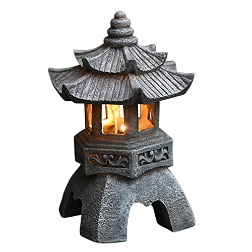 Siunwdiy Statua di ornamenti di lanterne a pagoda da giardino zen solare giapponese - Ornamenti per lampade da interni/esterni con luci solari per giardino, patio,H 26cm