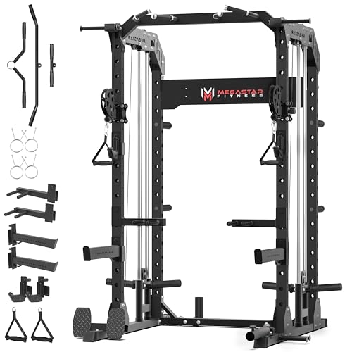 Megastar 2×3 Commercial-Grade Power Rack – Heavy Duty Home Gym Cage, Safer Than 2×2, Adjustable Safety Bars, Pull-Up & Landmine, Compact Strength Training Rack for Garage, P63 Black