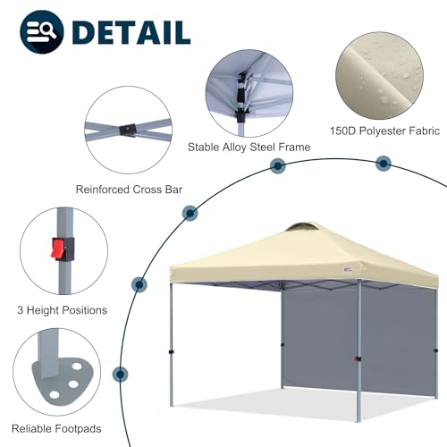 Image of MASTERCANOPY 10x10 Durable Pop Up Canopy Tent with 1 Sidewall, Beige
