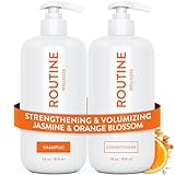 Routine Wellness Shampoo & Conditioner Set - Strengthening & Volumizing for Thinning Hair - Promotes Full, Voluminous, Healthy Hair - Jasmine & Orange Blossom Set
