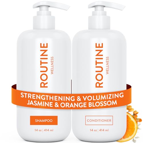 Routine Wellness Shampoo & Conditioner Set - Strengthening & Volumizing for Thinning Hair - Promotes Full, Voluminous, Healthy Hair - Jasmine & Orange Blossom Set